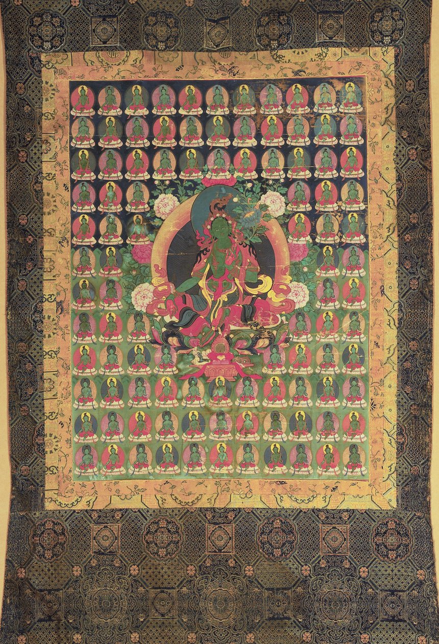 Grön Tara, (gouache & förgylld på bomull) av Tibetan School
