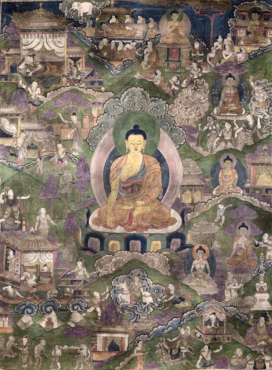 Thangka of the Buddha (gouache på duk) av Tibetan School