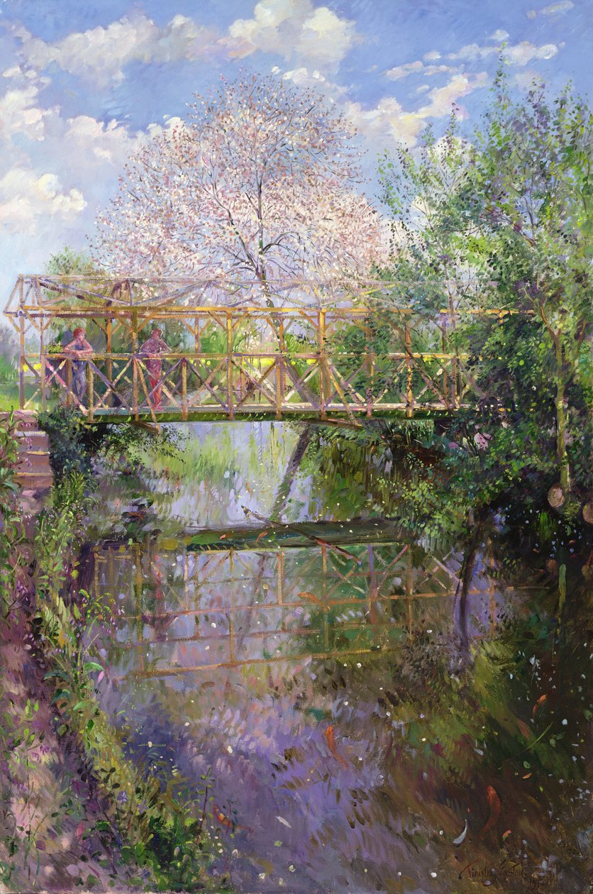Blommande körsbär och spaljébron av Timothy Easton