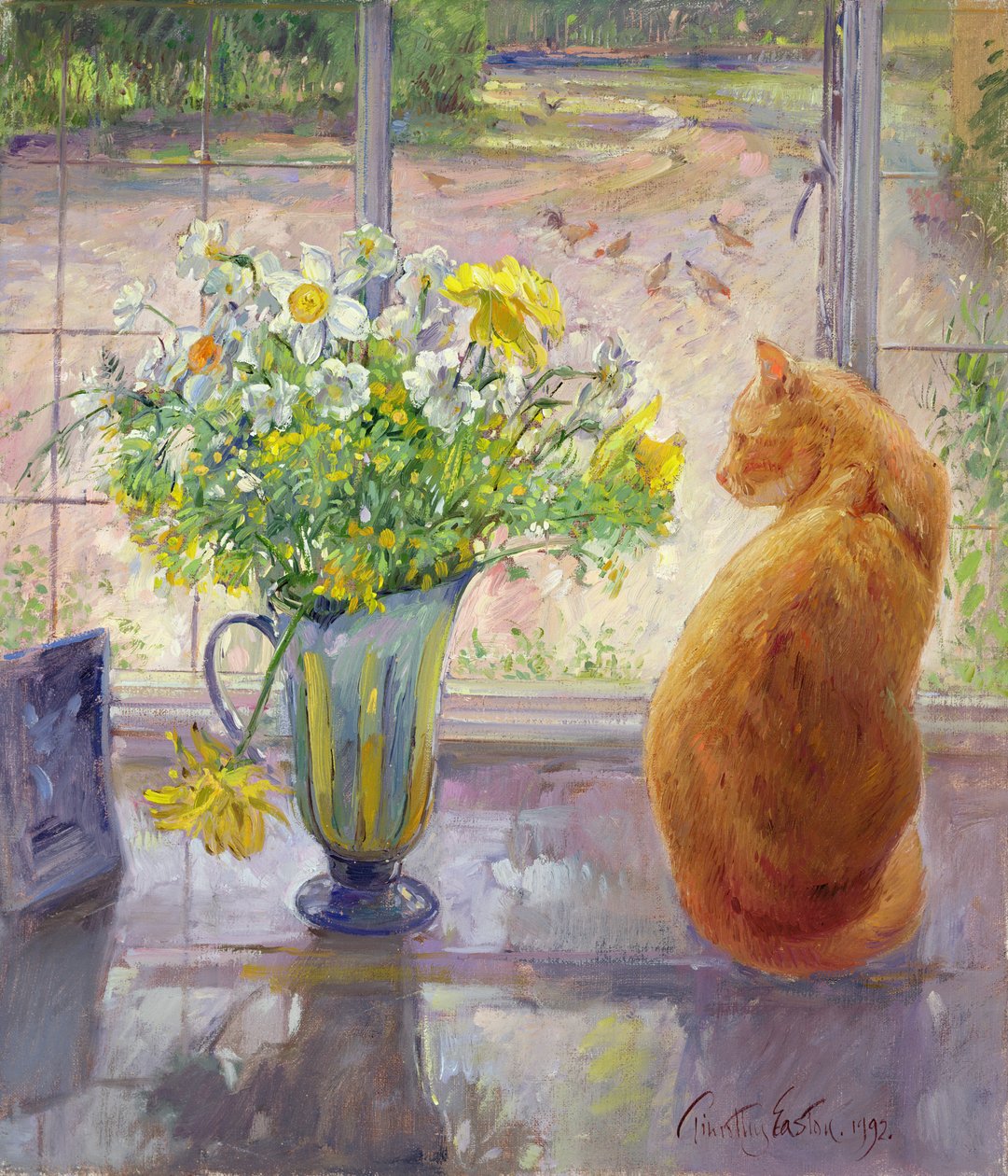 Randig kanna med vårblommor, 1992 av Timothy Easton