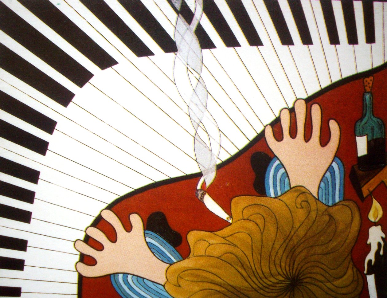 Pianoman, 2001, olja på duk av Timothy Nathan Joel