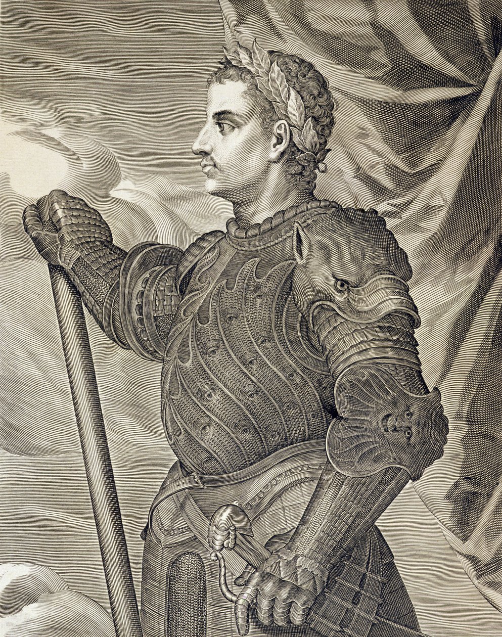 D. Claudius Caesar Kejsare av Rom från 41 - 54 e.Kr. graverad av Aegidius Sadeler (1570-1629) av Tiziano Vecelli