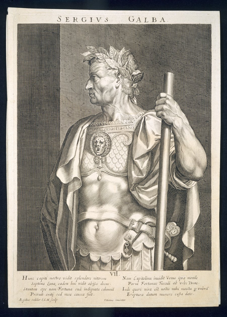 Sergius Galba kejsare av Rom 68 e.Kr. graverad av Aegidius Sadeler (1570-1629) av Tiziano Vecelli