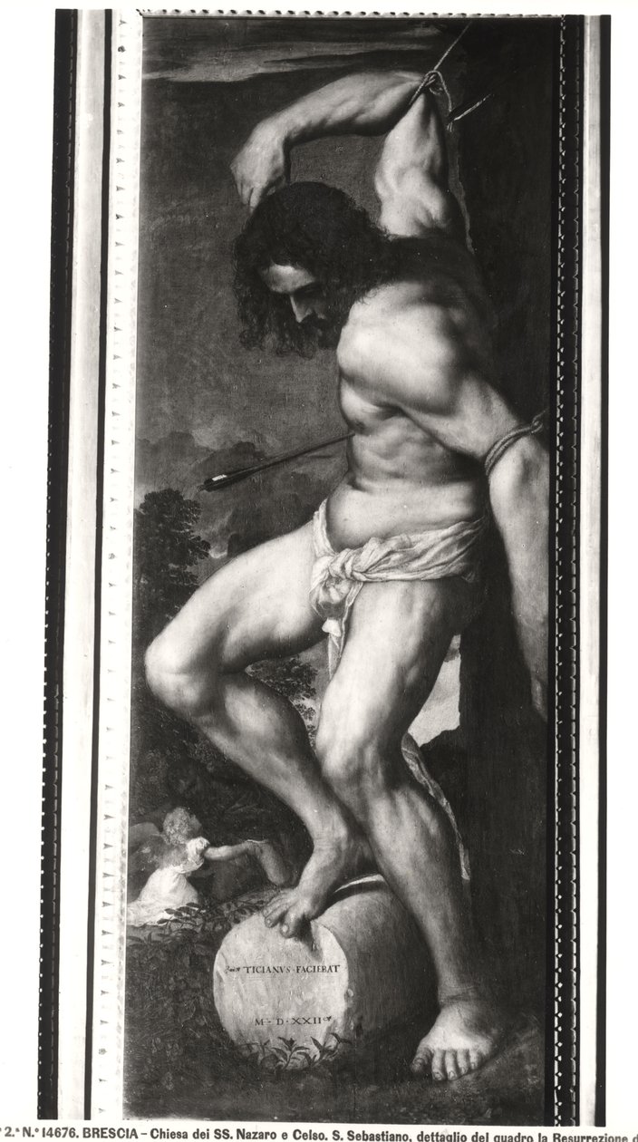 Averoldi Polyptych, panel som skildrar St. Sebastians martyrskap, 1522 (detalj) av Tiziano Vecelli