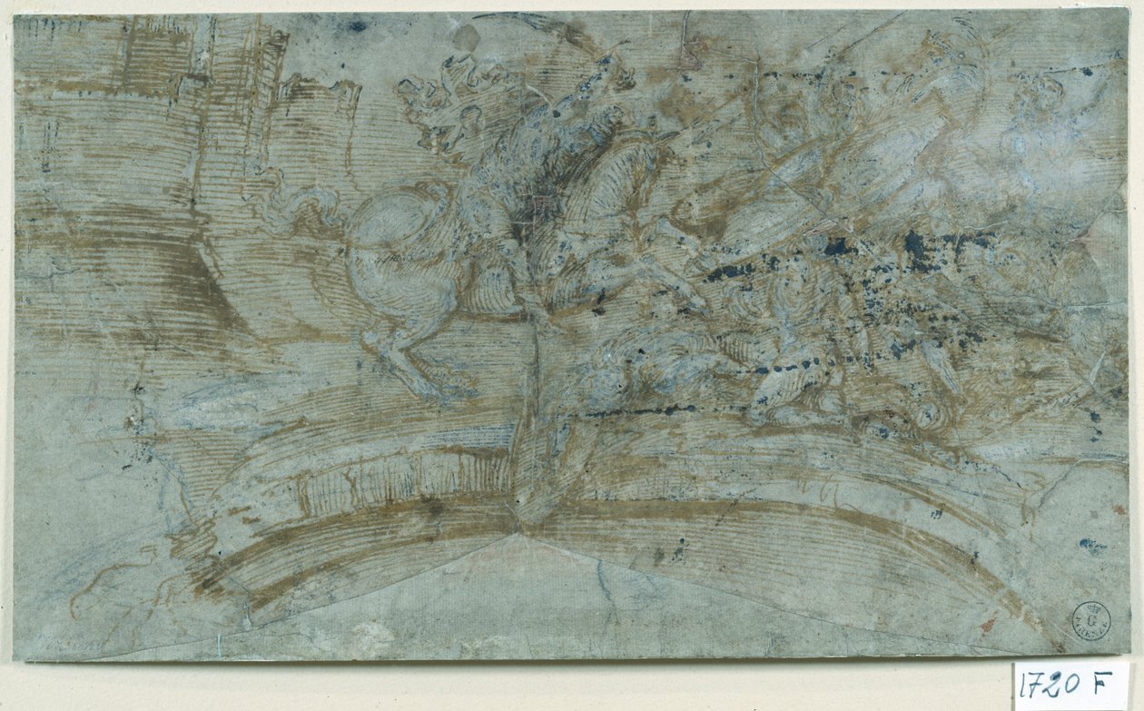 Battle (penna  bläck på papper) av Titian (c.1488 1576)