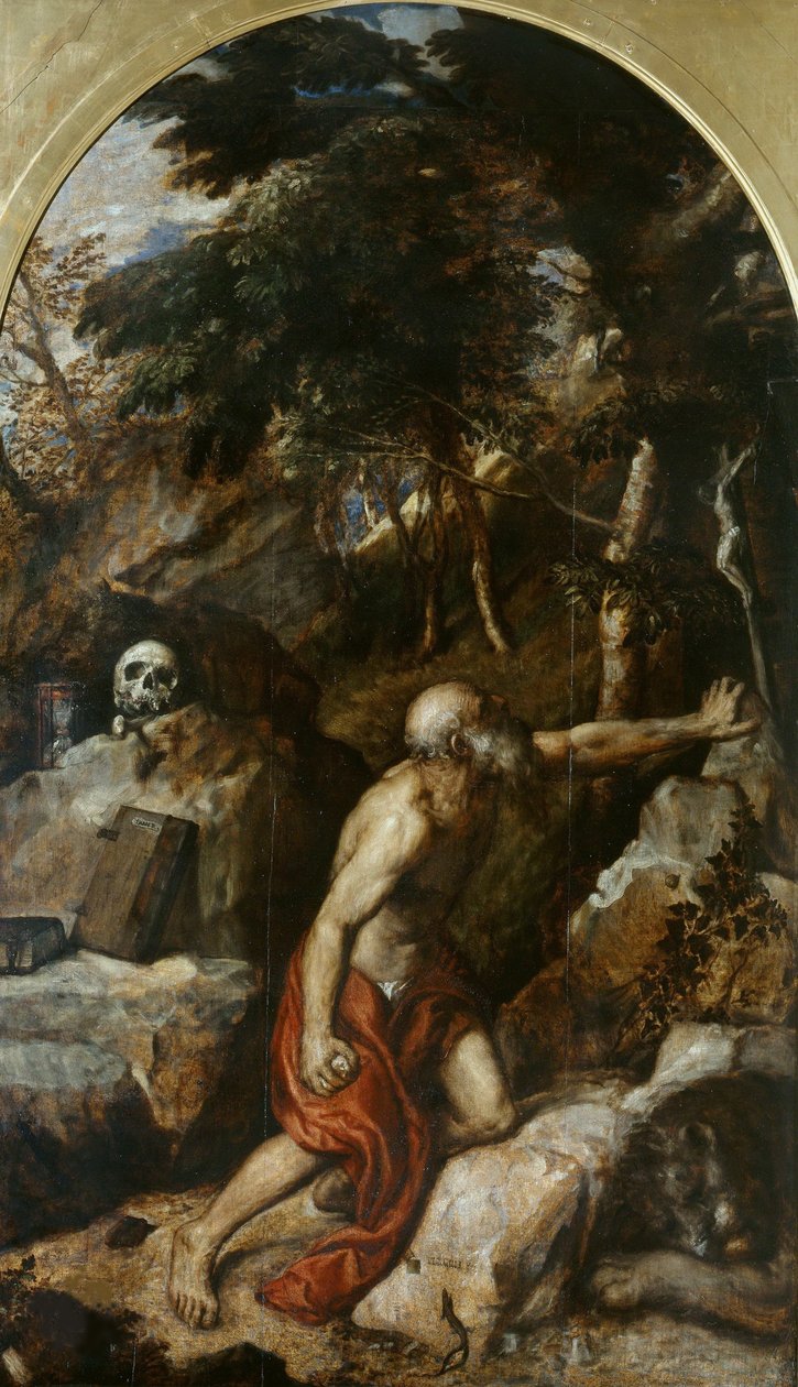 Ångerfulla Saint Hieronymus, ca. 1550. av Titian