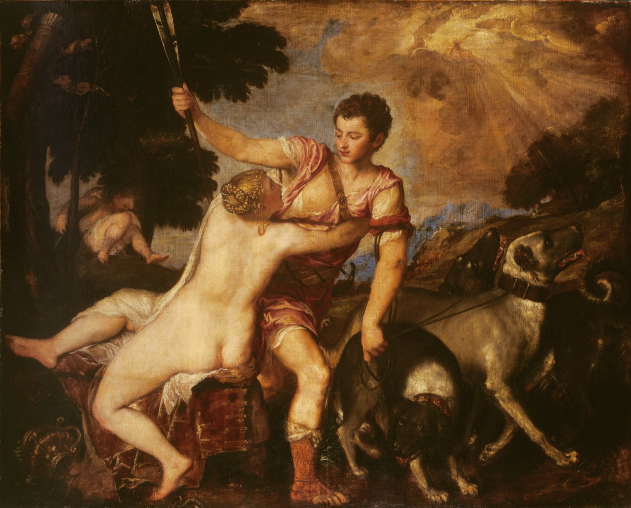 Venus och Adonis, 1555 av Tiziano Vecelli