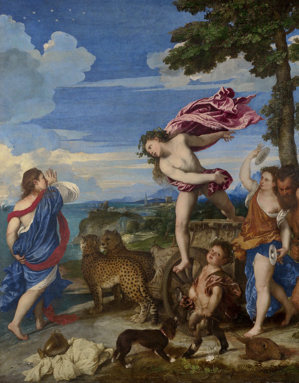 Bacchus och Ariadne, 1520-23 (förrestaurering) (detalj av 273110) av Tiziano Vecelli
