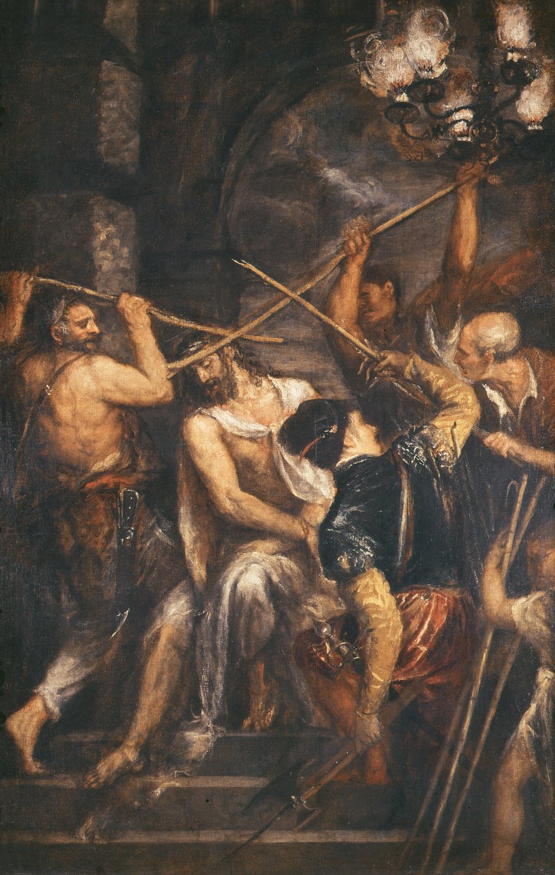 Kristus krönt med törnar av Tiziano Vecelli