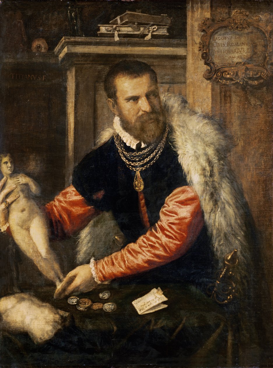 Jacopo Strada (1515-88) konstexpert och köpare av konstföremål, arbetande för Ferdinand I, Maximilian II och kejsar Rudolf II, 156768 av Tiziano Vecelli