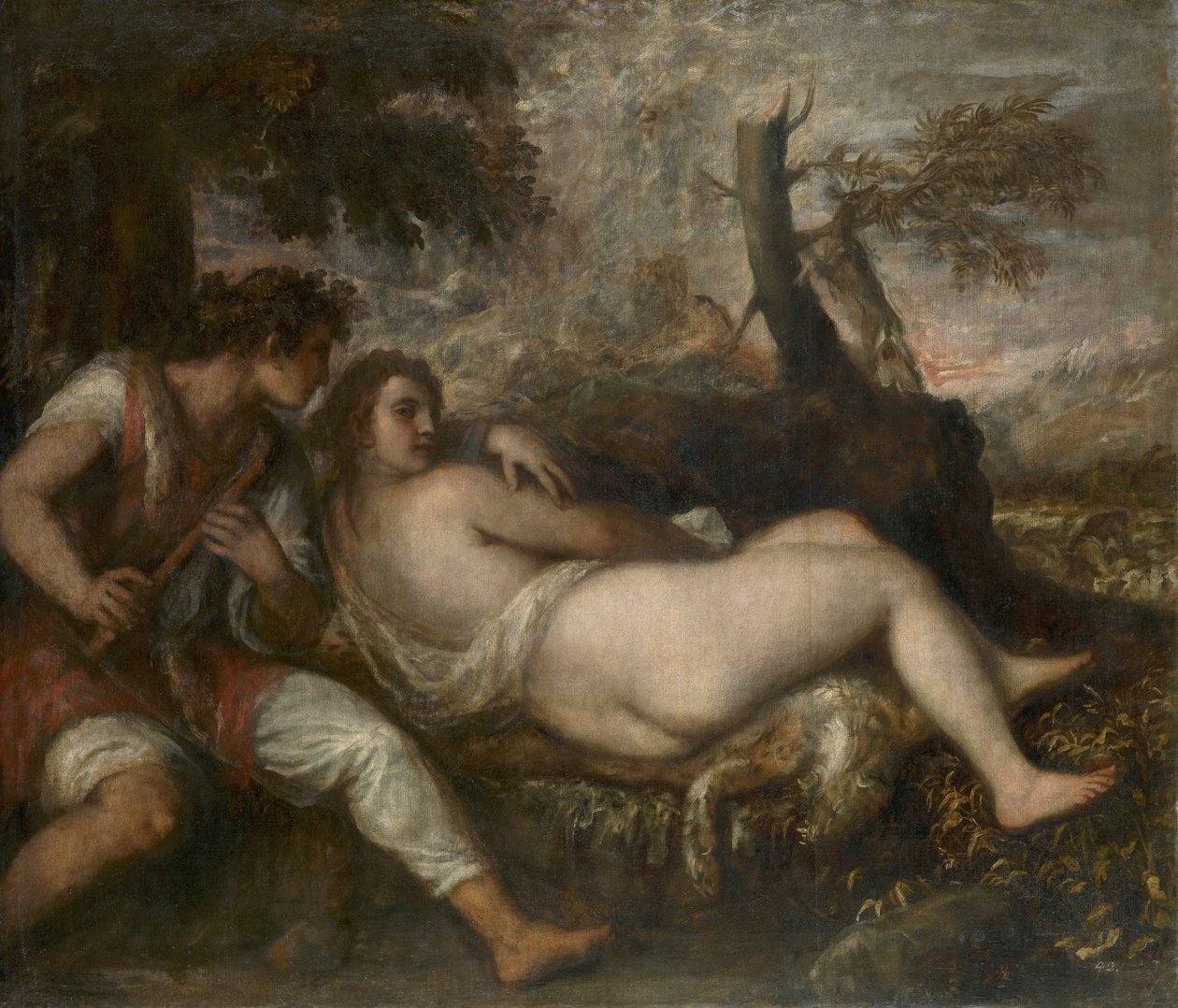 Nymph and Shepherd av Tiziano Vecelli