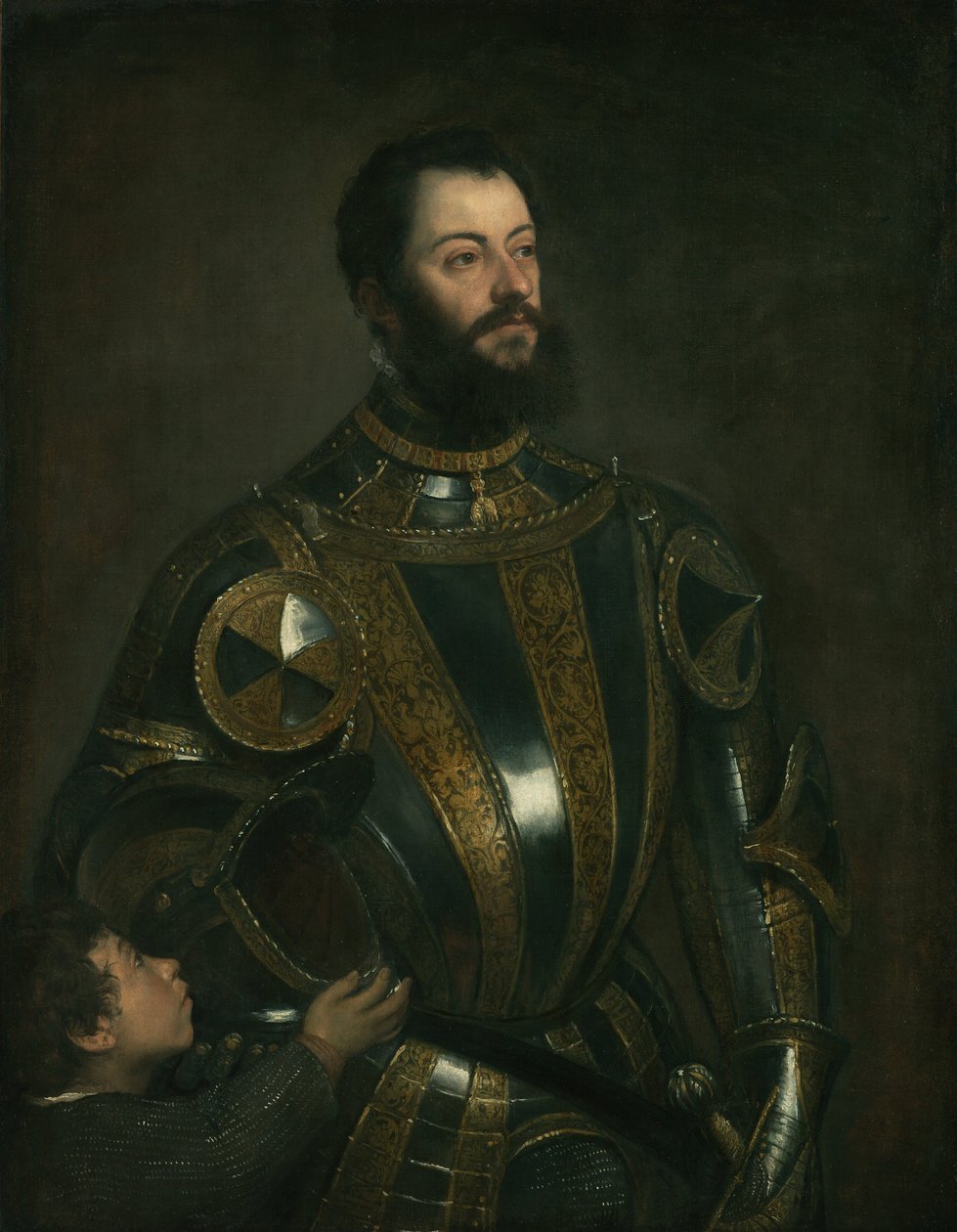 Portrait of Alfonso dAvalos, Marquis of Vasto, in Armor with a Page av Tiziano Vecelli