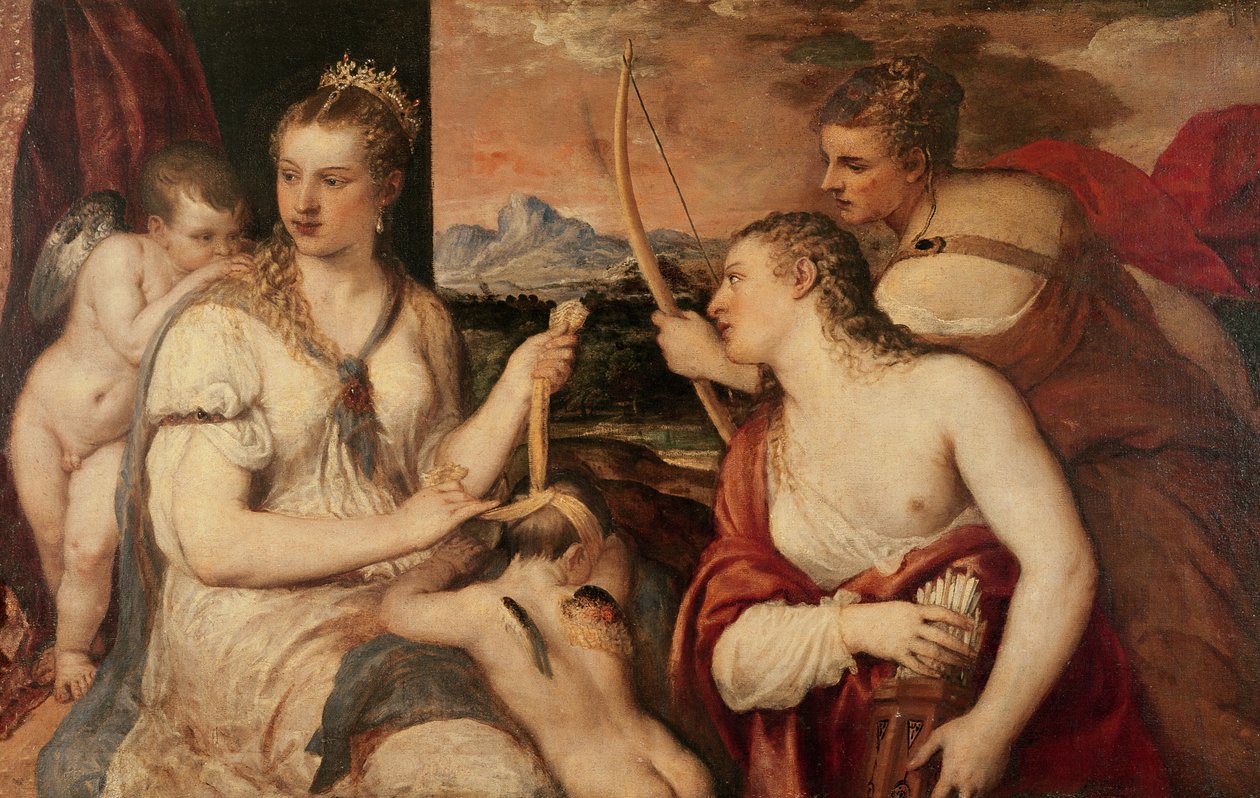 Amors utbildning, c.1565 av Tiziano Vecelli