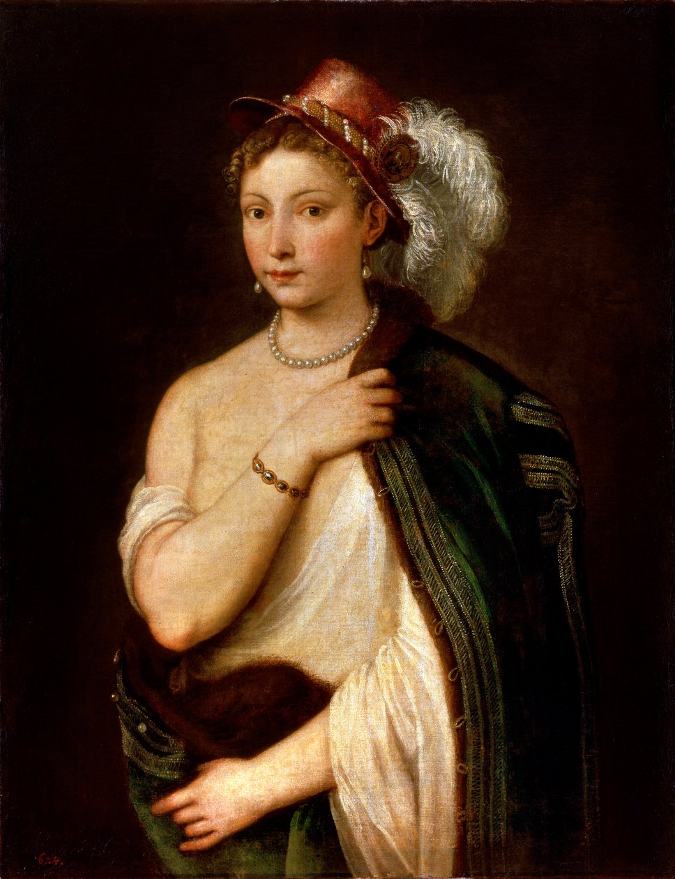 Porträtt av en ung kvinna, c1536. av Tiziano Vecelli