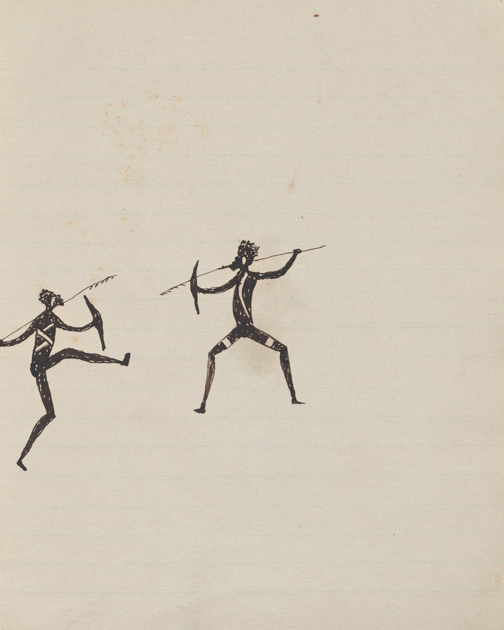 Kwatkwat people - (Aboriginals fighting with spears and shields) Sketchbook mainly of activities of Aboriginals and Wh... av Tommy McRae