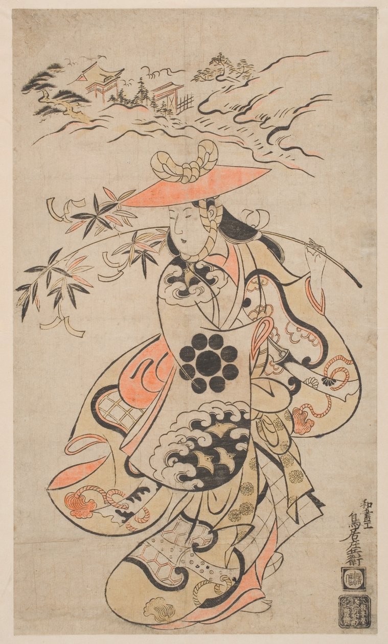 Sawamura Kodenji as Tsuyu-no-Mae, 1698 (hand-coloured woodblock print) av Torii Kiyonobu I Torii Kiyonobu I