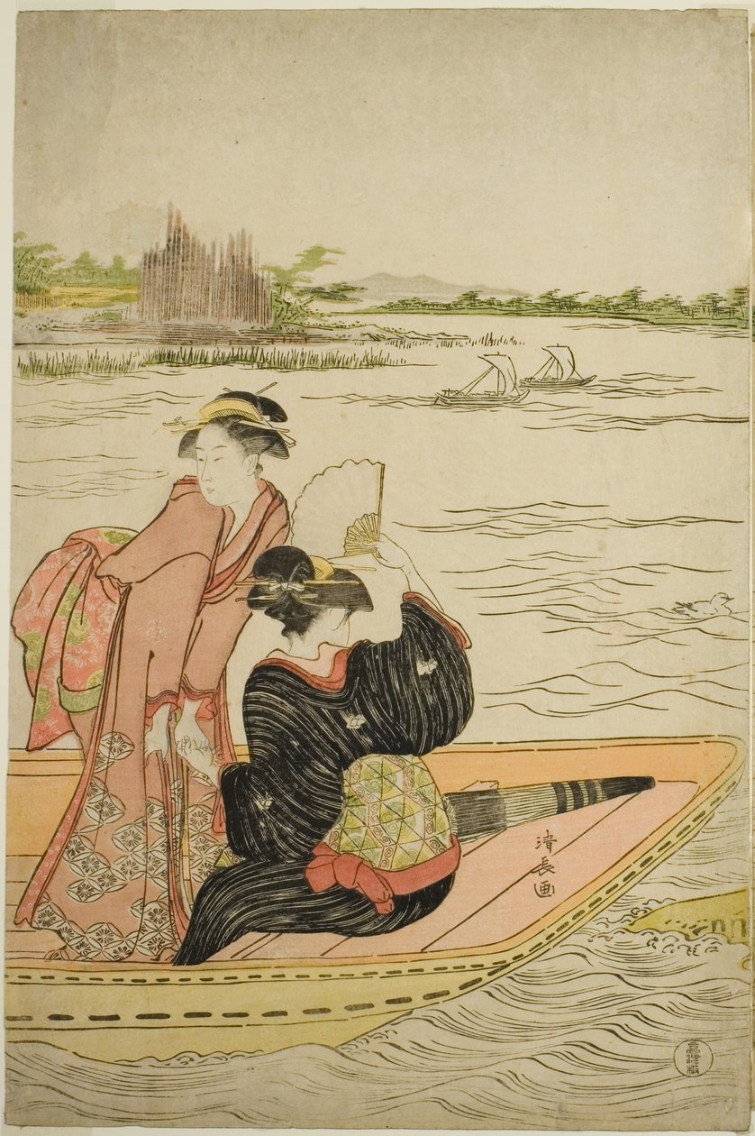 En färja på Sumidafloden av Torii Kiyonaga