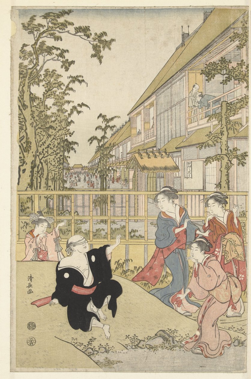 spelar blind man av Torii Kiyonaga