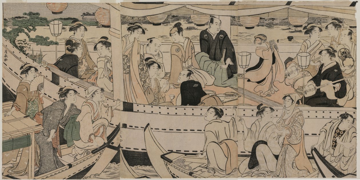 Båtfest på Sumidafloden av Torii Kiyonaga