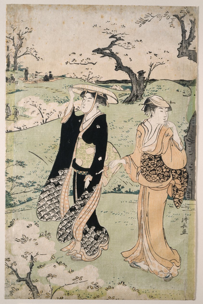 Körsbärsblomning vid berget Asuka av Torii Kiyonaga