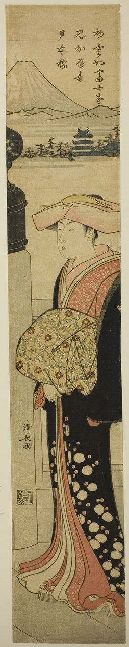 Fint klädd kvinna som korsar Nihonbashi-bron av Torii Kiyonaga