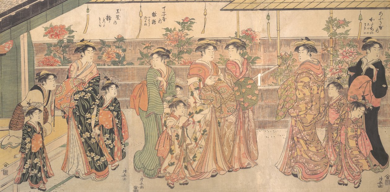 The Peony Show, ca. 1790. av Torii Kiyonaga