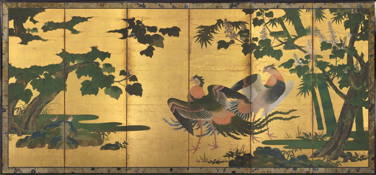 Peafowl and Phoenixes, sent 1500-tal. av Tosa Mitsuyoshi