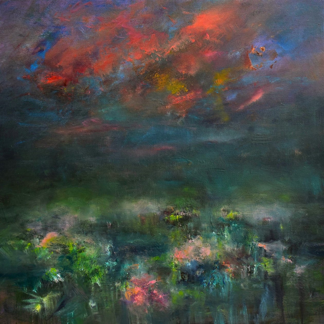 Seductive Nightfall, 2019 (olja på pannå) av Tracy Lambros