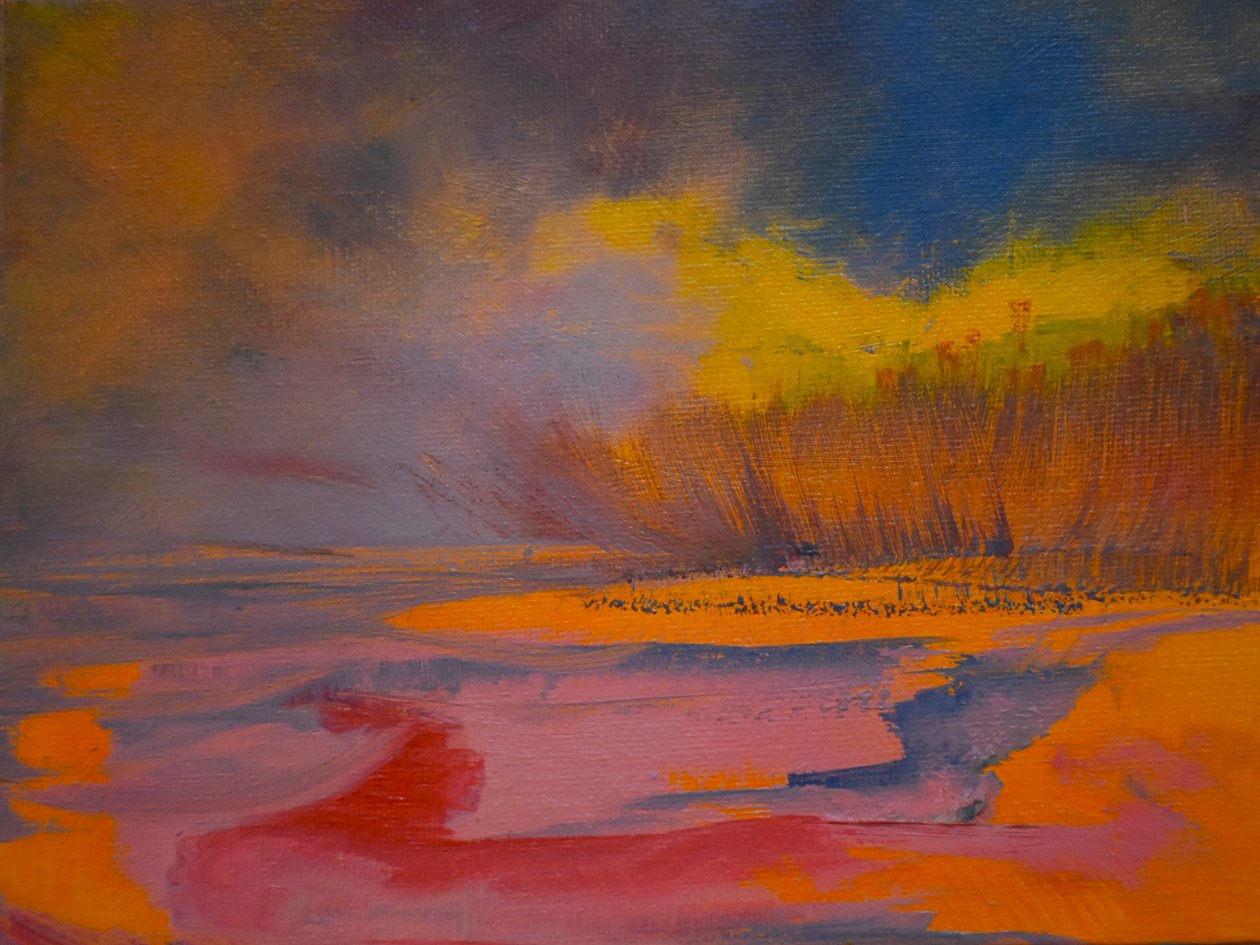 Tangerine Dreamscape 2, 2024 (olja på duk) av Tracy Lambros