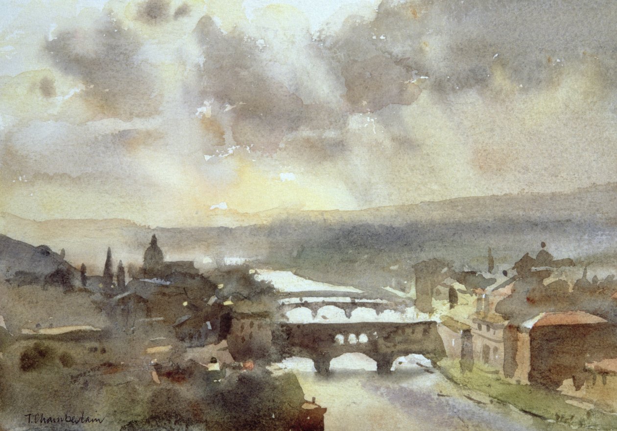 River Arno, Florens (wc på papper) av Trevor Chamberlain