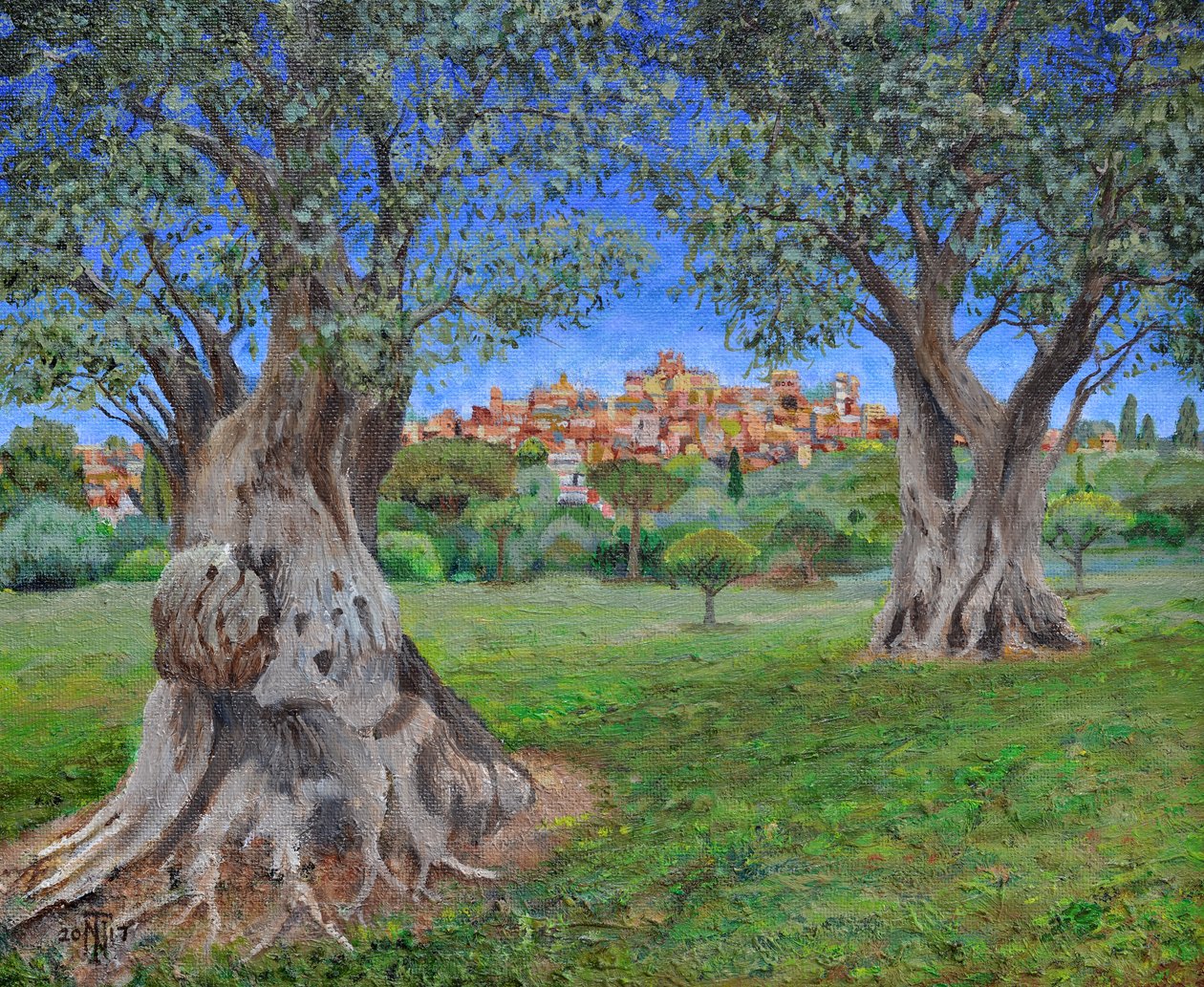 Utsikt över Cagnes Sur Mer från Renoirs trädgård, 2017 av Trevor Neal