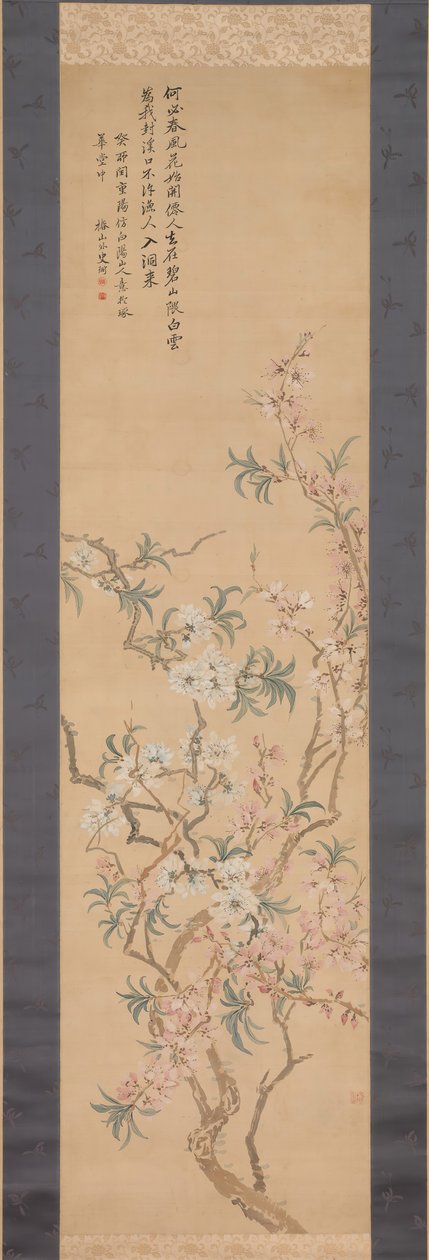 Röda och vita persikablommor, 1843. av Tsubaki Chinzan