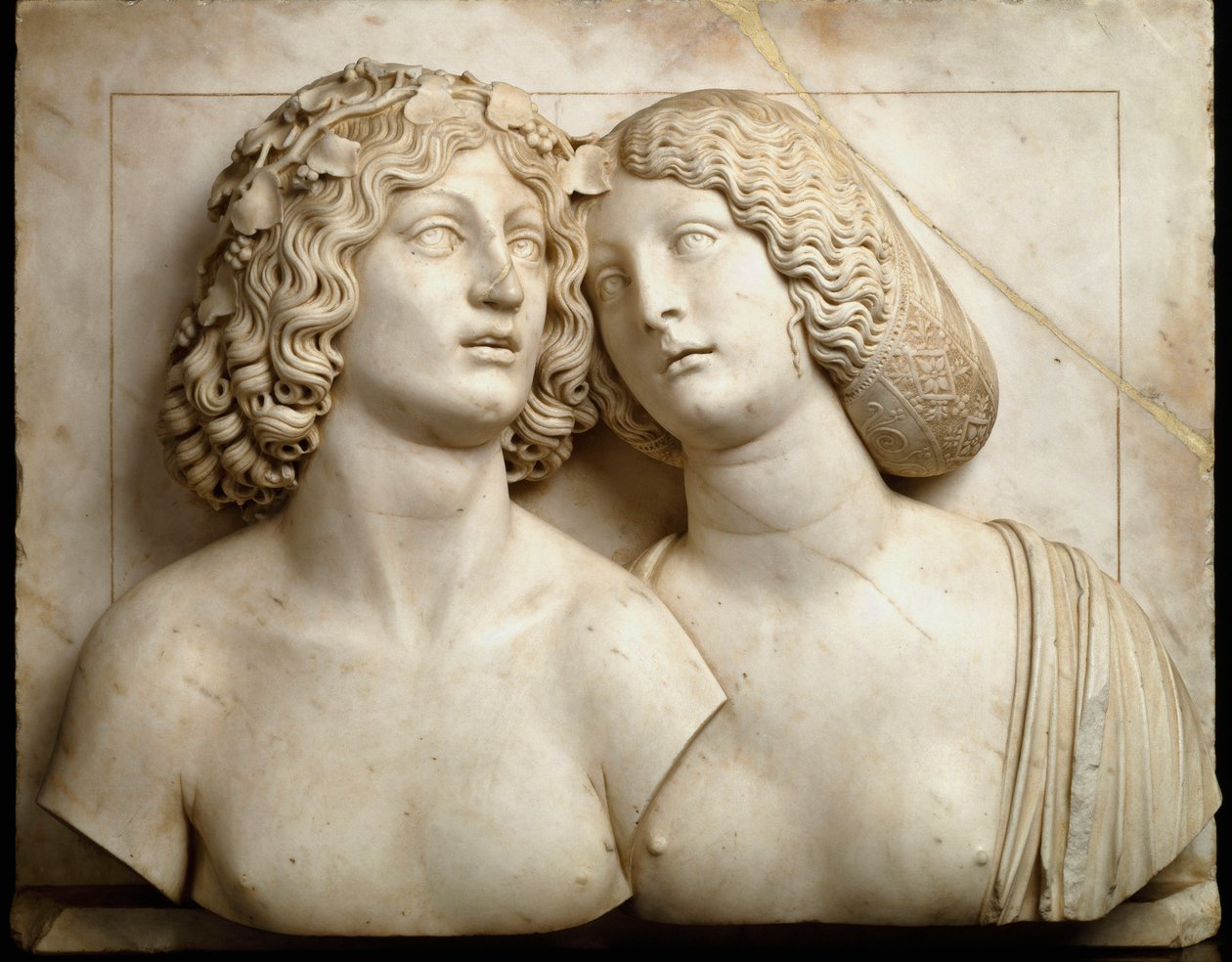 Bacchus och Ariane. Marmor med hög relief av Tullio Lombardo