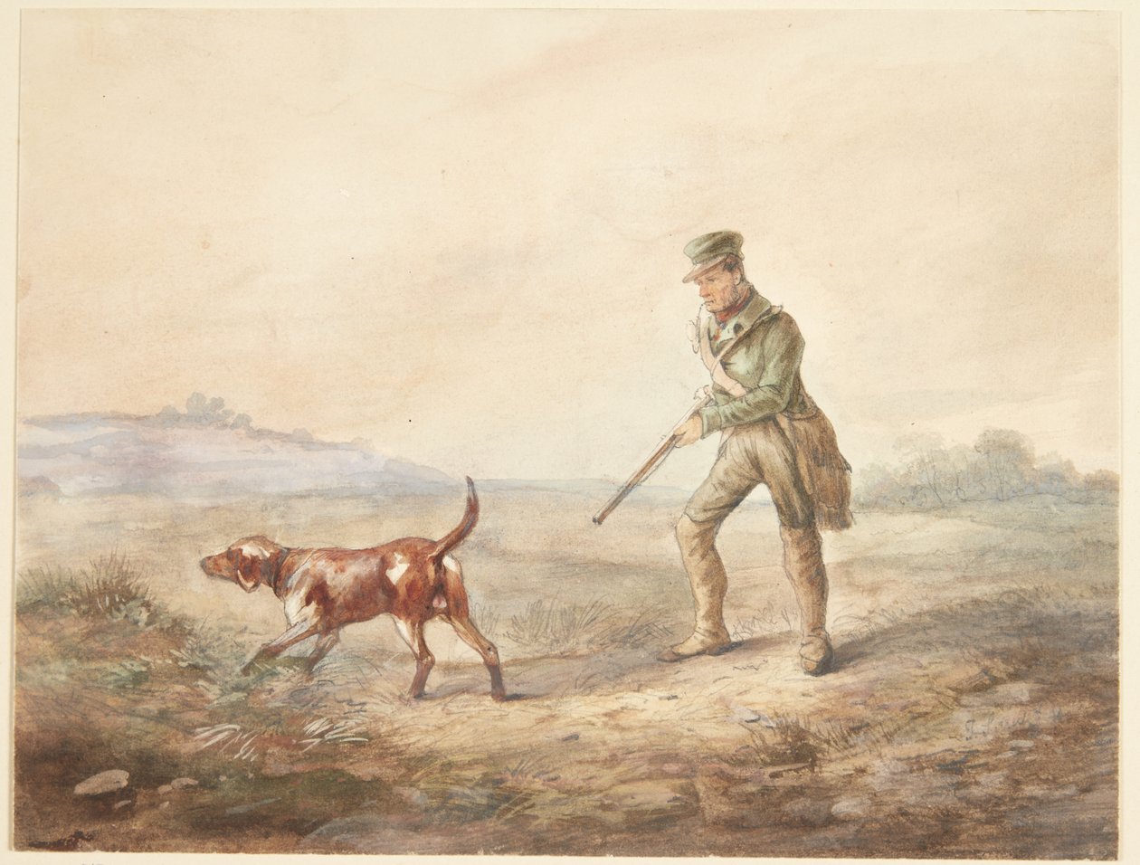 Landskap med en jägare och hans hund av Ubekendt
