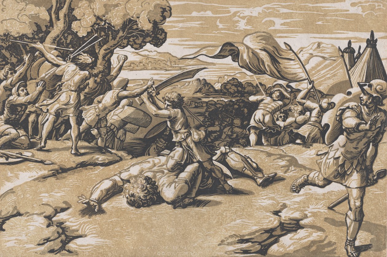 David och Goliat, ca. 1520-27. av Ugo da Carpi
