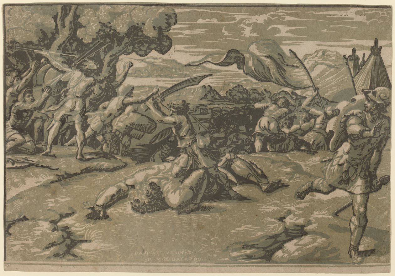 David som dödar Goliat av Ugo da Carpi after Raphael