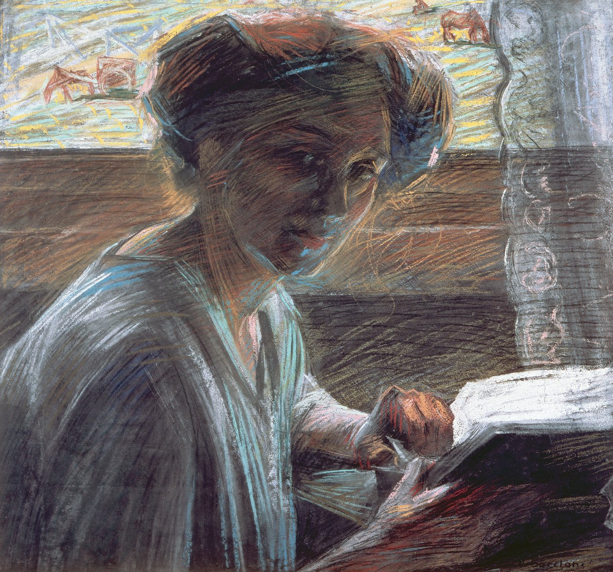 Kvinna som läser, 1909 av Umberto Boccioni