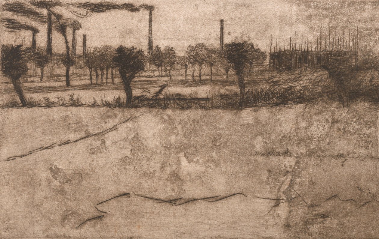Landskap med industrianläggningar, 1909. av Umberto Boccioni