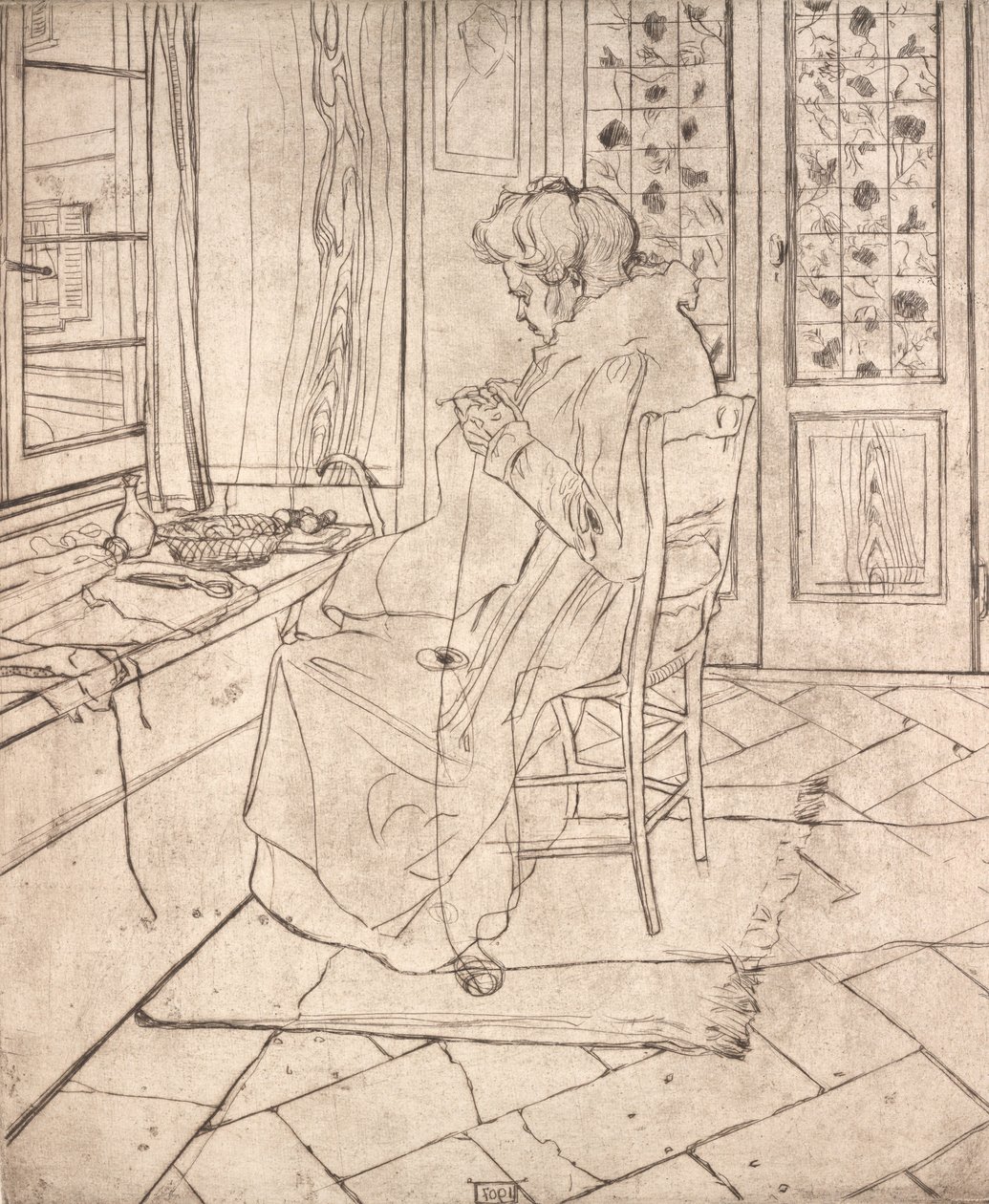 Konstnärens mor virkar, 1907. av Umberto Boccioni