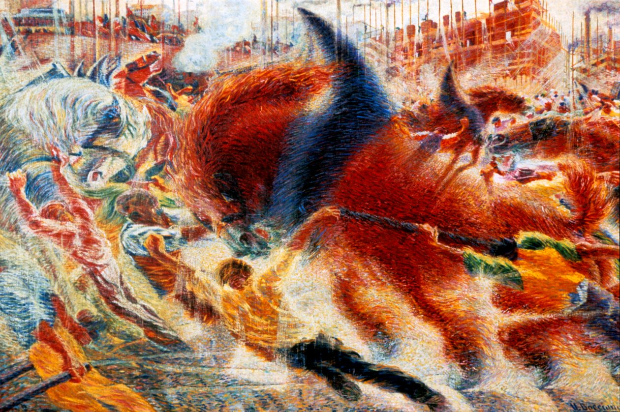 Staden reser sig, 1911. av Umberto Boccioni