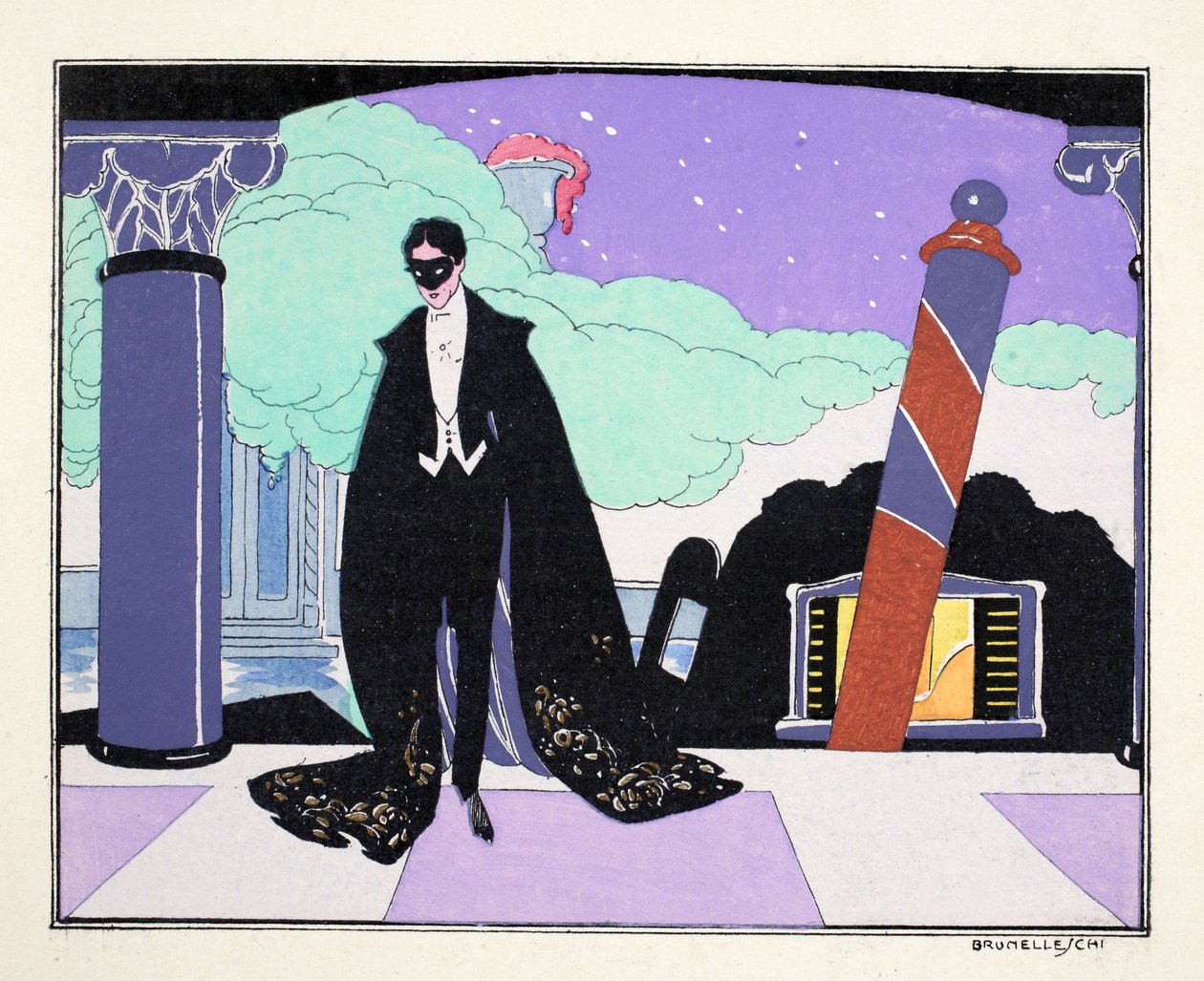 Le Bon Ton på teatern (stenciltryck) av Umberto Brunelleschi