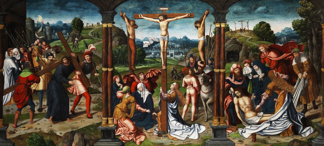 Altar painting with calvary scene av Unbekannt Unbekannt