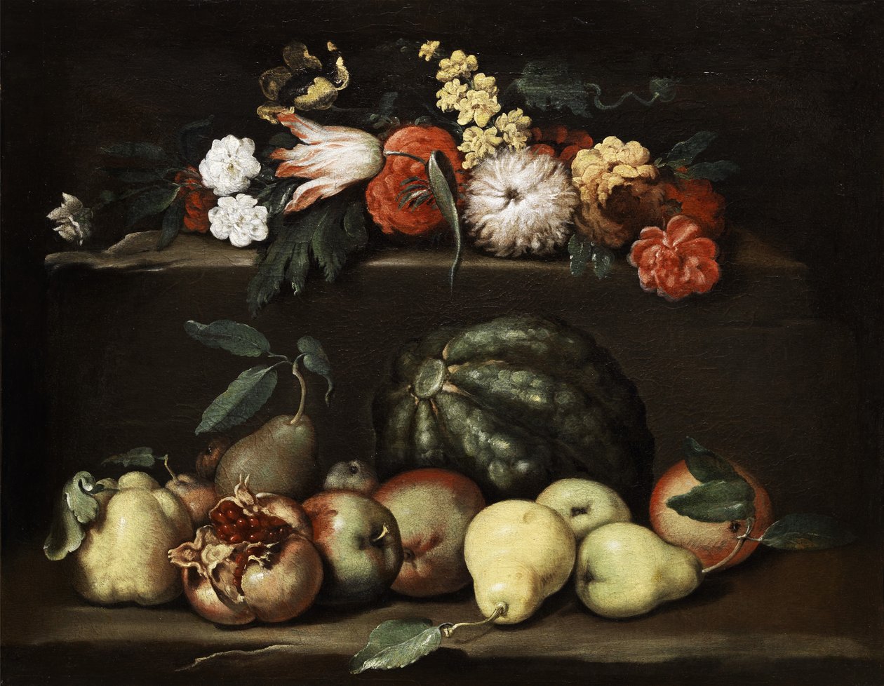 Blumen- und Früchtestillleben av Unbekannt Unbekannt