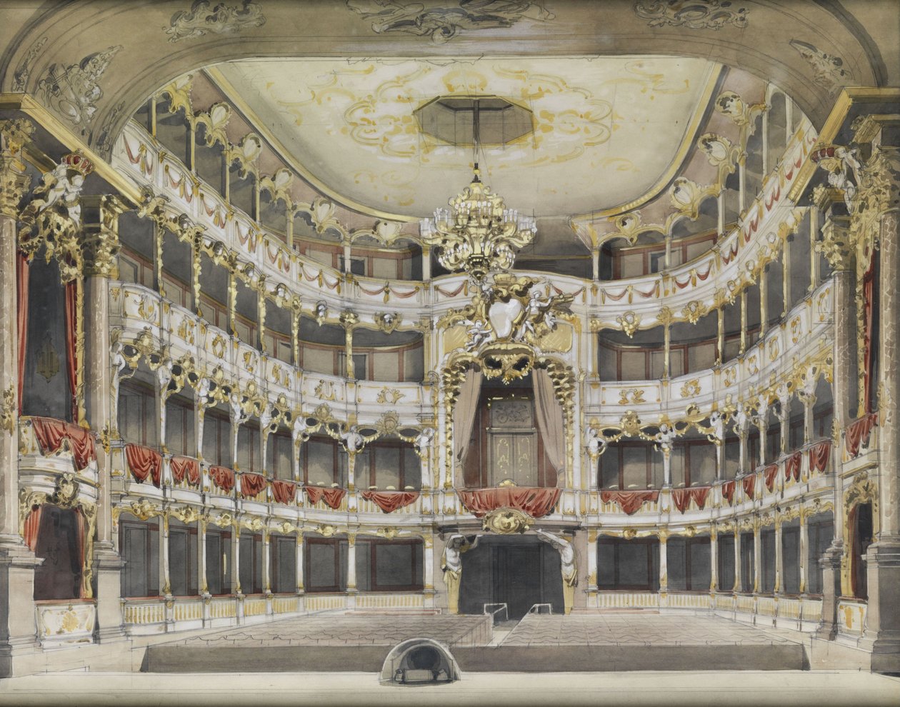 Inneres des Residenztheaters in München (Cuvilliés-Theater) av Unbekannt Unbekannt
