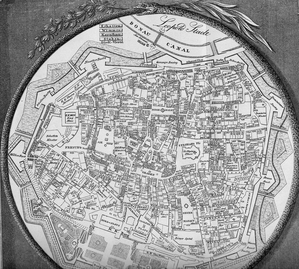 Plan der Wiener Inneren Stadt, Stand vor 1854 av Unbekannt Unbekannt