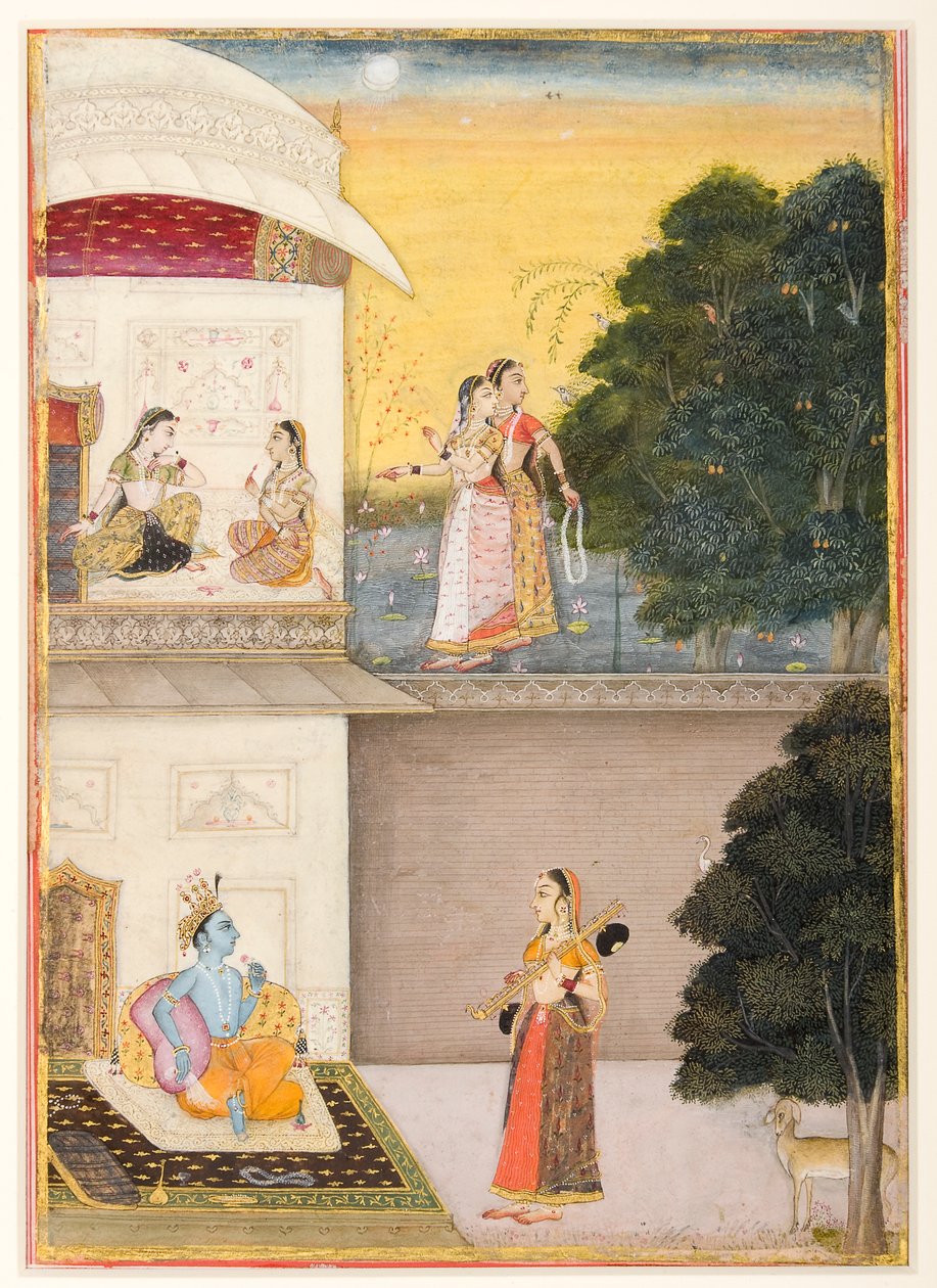 Radha kommer till Krishna med sin vina av Unbekannt Unbekannt