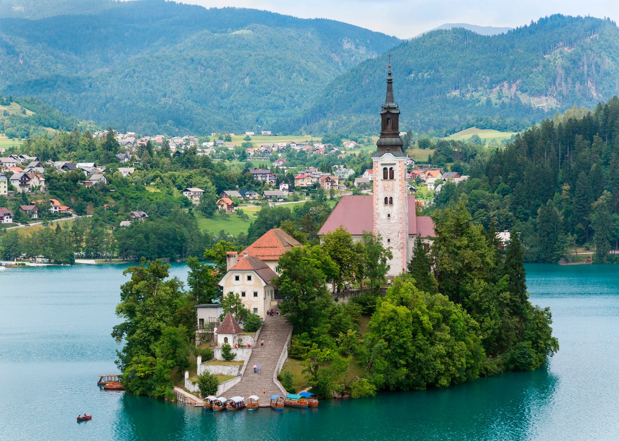Bled, Slovenien. Church of the Assumption, Bled Island av Unbekannt Unbekannt