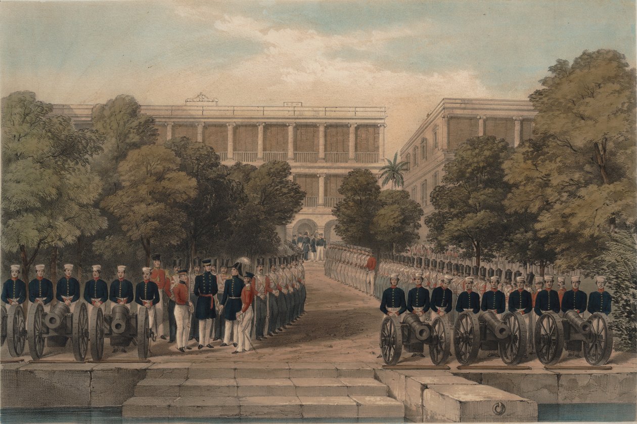 British troops at the British factory in Canton preparing to receive Imperial High Commissioner and Viceroy Keying. av Unbekannt Unbekannt