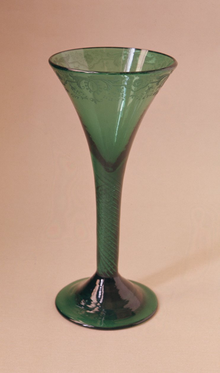 Ritat trumpet vinglas, hjulgraverat, c.1745-60 av Unbekannt Unbekannt