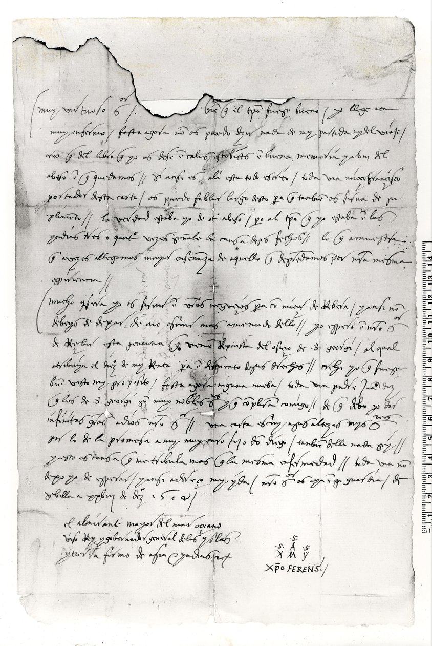 Fragment av brev skrivet av Christopher Columbus (1451-1506) av Unbekannt Unbekannt